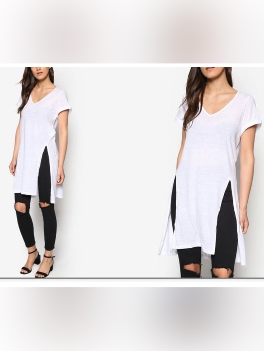 We The Free People Long White T-Shirt with Slits @ Sides, size Extra Small, EUC!